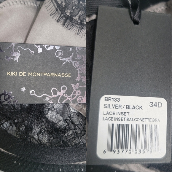 KIKI DE MONTPARNASSE Lace Inset Balconette Bra In Storm/Black 34D. - Picture 8 of 9